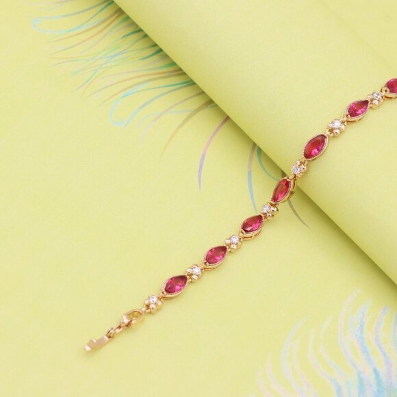"Elegant Rose Gold Bracelet with Red Marquise & CZ Stone Accents, XPBL0779 - Picture 2 of 12